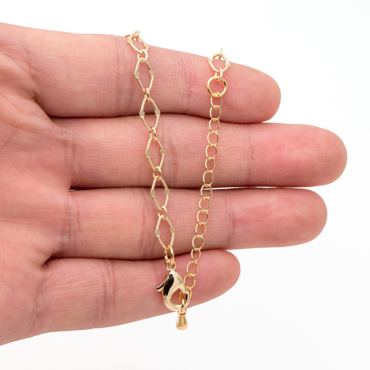 Dainty Gold Flat Oval Loop Chains, Finished Bracelet/ Anklet/ Necklace with Extender Chain, Ready to Wear (#LK-327)