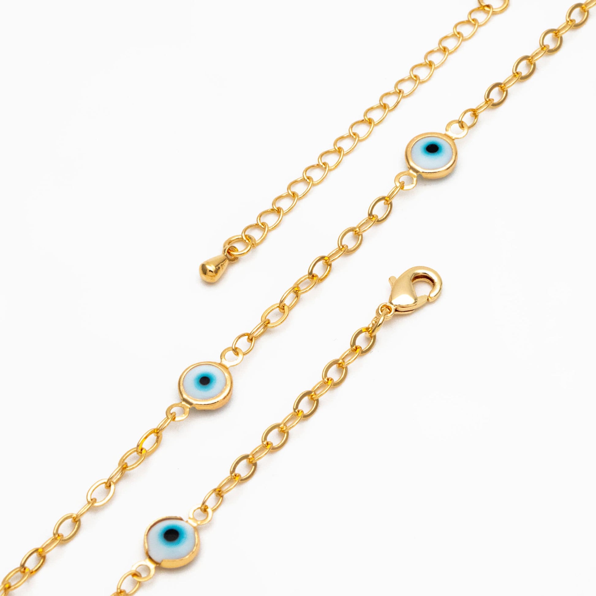 Gold Evil Eye Beaded Chains, Finished Bracelet/ Anklet/ Necklace with Adjustable Extender Chain, Ready to Wear (#LK-337)