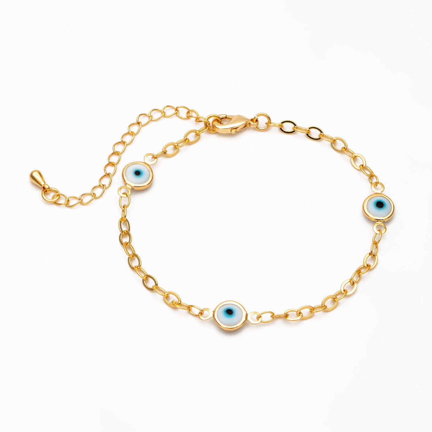 Gold Evil Eye Beaded Chains, Finished Bracelet/ Anklet/ Necklace with Adjustable Extender Chain, Ready to Wear (#LK-337)