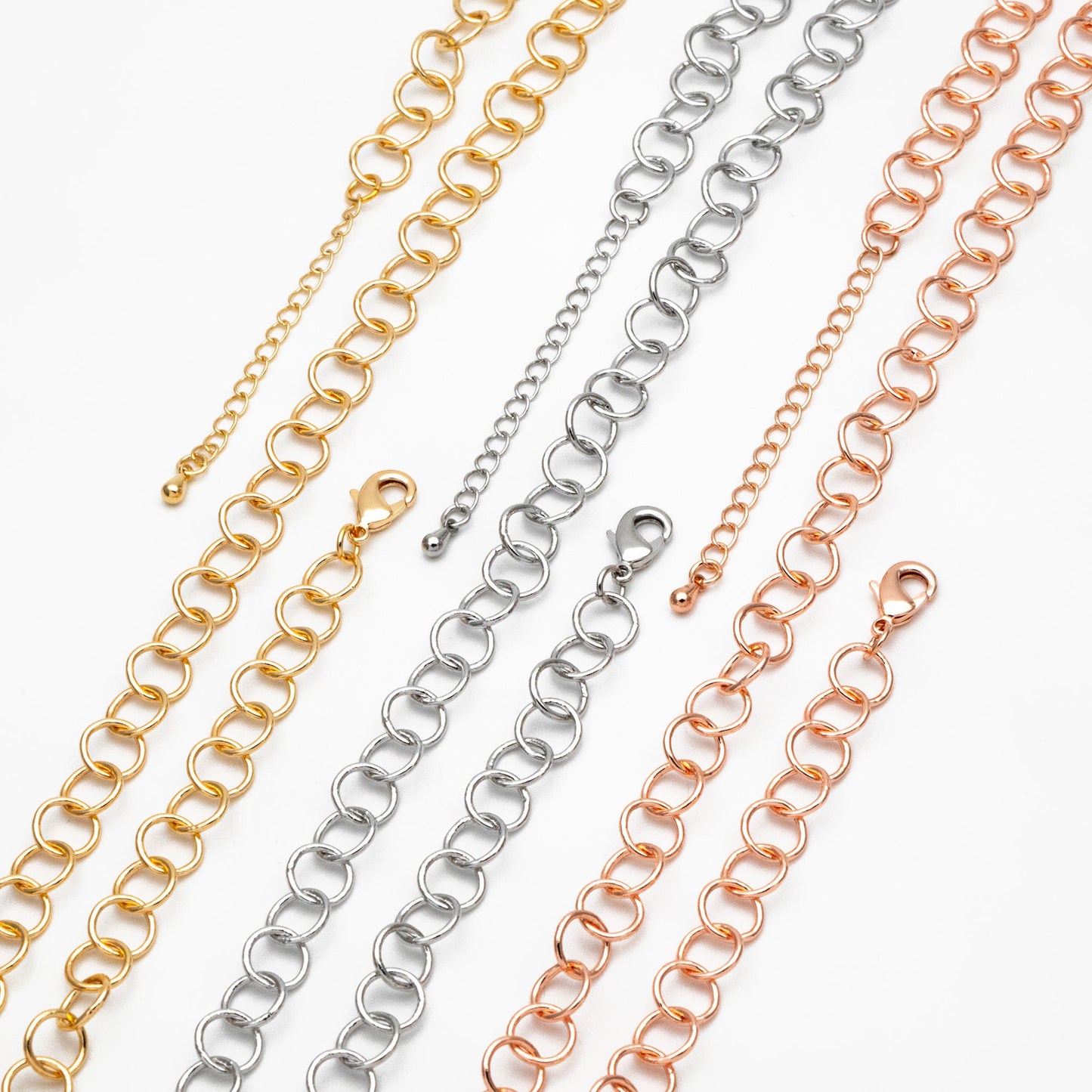 Gold/ Silver/ Rose Gold Circle Link Chains 8mm, Finished Bracelet/ Anklet/ Necklace with Extender Chain, Ready to Wear (#LK-413)