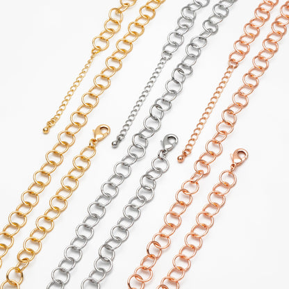 Gold/ Silver/ Rose Gold Circle Link Chains 8mm, Finished Bracelet/ Anklet/ Necklace with Extender Chain, Ready to Wear (#LK-413)