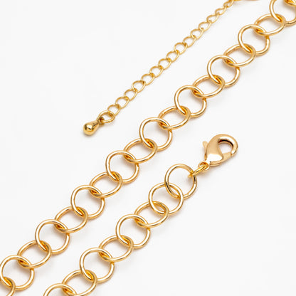 Gold/ Silver/ Rose Gold Circle Link Chains 8mm, Finished Bracelet/ Anklet/ Necklace with Extender Chain, Ready to Wear (#LK-413)