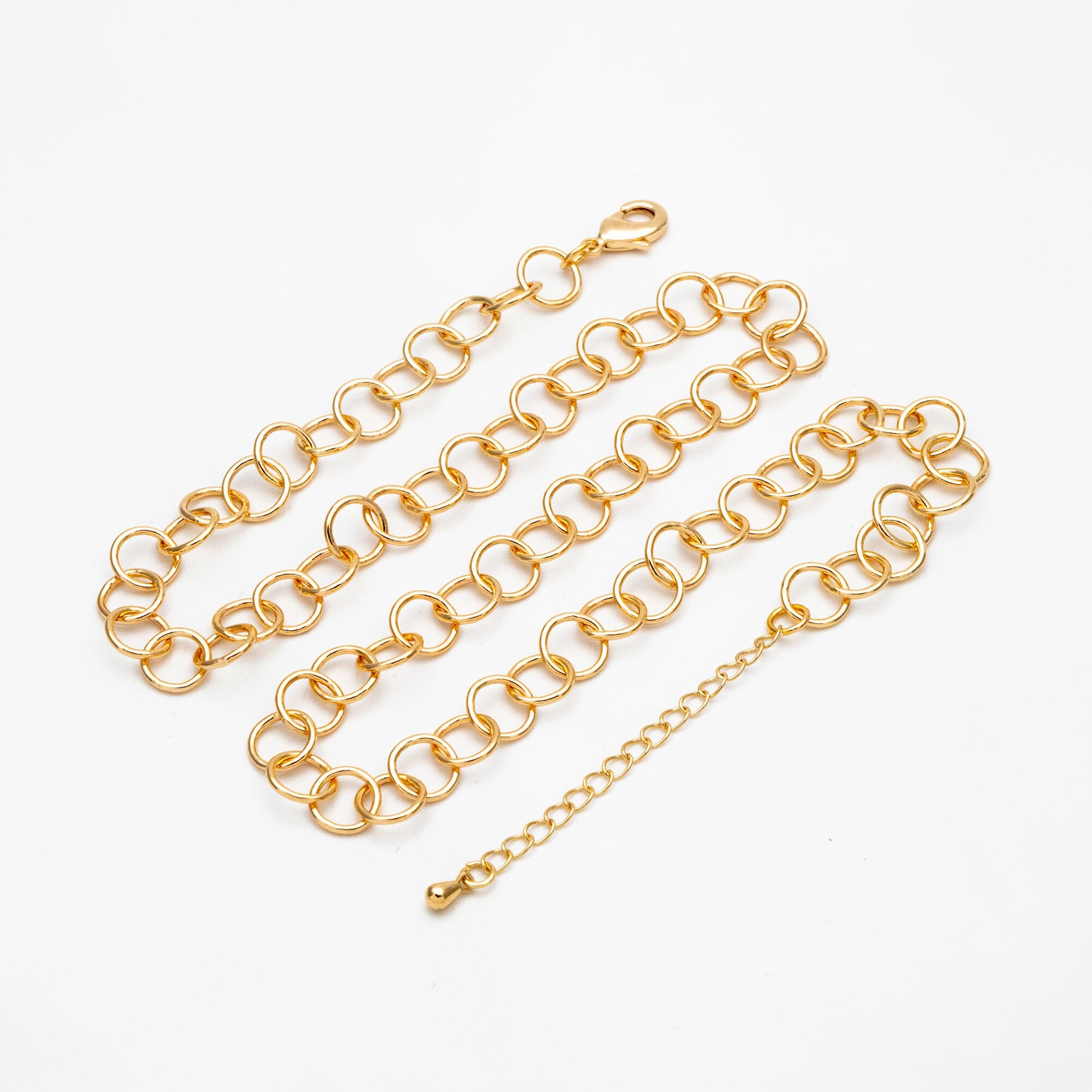 Gold/ Silver/ Rose Gold Circle Link Chains 8mm, Finished Bracelet/ Anklet/ Necklace with Extender Chain, Ready to Wear (#LK-413)