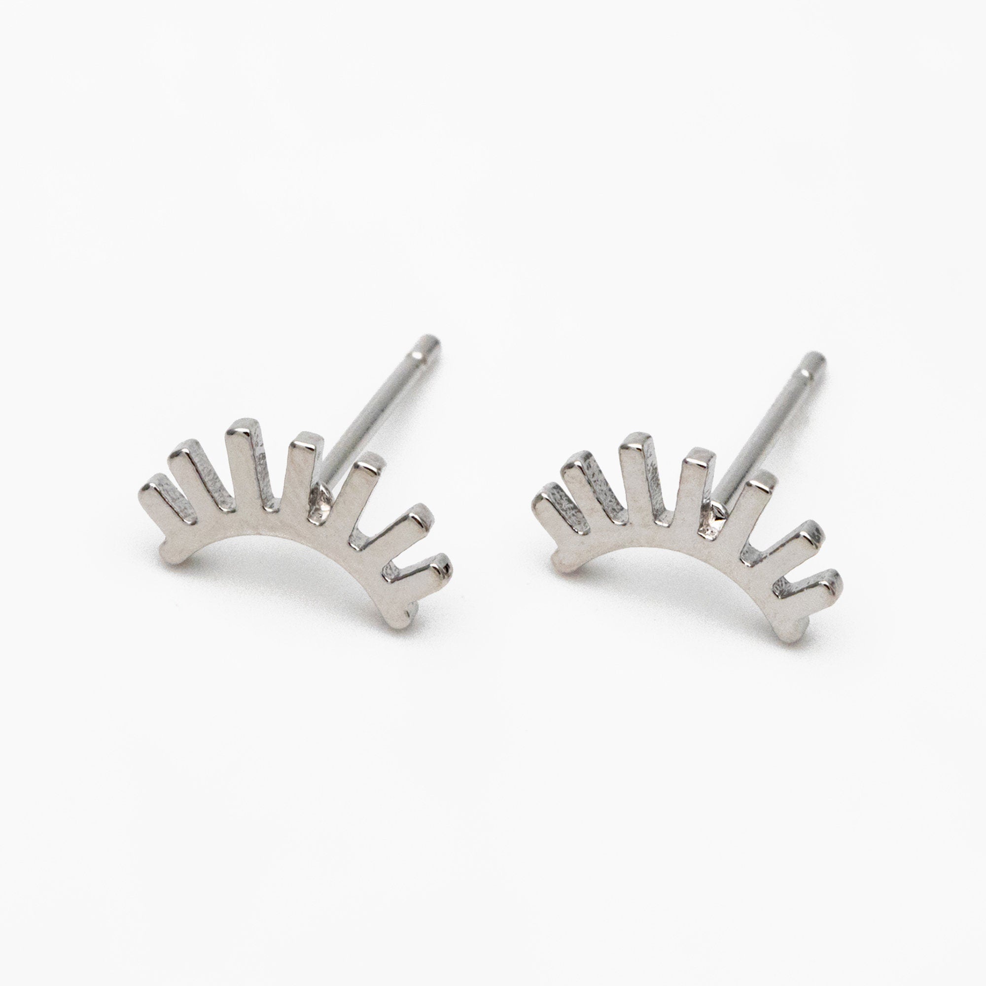 10pcs Gold/ Silver Eyelash Stud Earrings 5X10mm, Gold/ Rhodium Plated Brass Minimalist Lash Earrings (GB-3867)