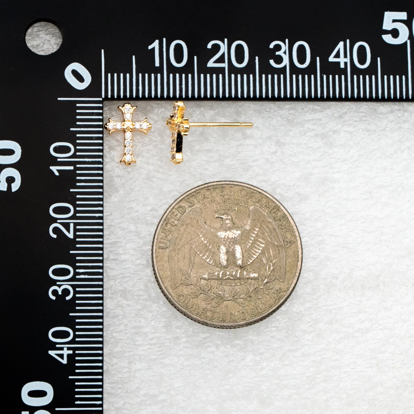 4pcs CZ Pave Gold Cross Earrings 10x8mm, Gold Plated Brass Small Cross Stud Earring (#GB-3637-D)