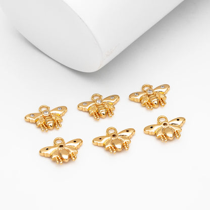 4pcs CZ Pave Gold Butterfly Charm 9x12mm, 18K Gold Plated Brass, Moth Pendants (GB-3561-L)