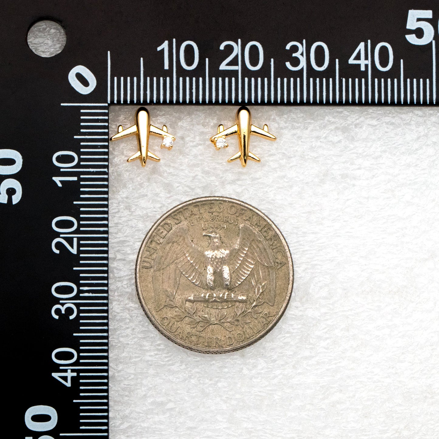 10pcs CZ Pave Gold Airplane Stud Earrings, Gold plated Brass Dainty Plane Earrings (#GB-4236)