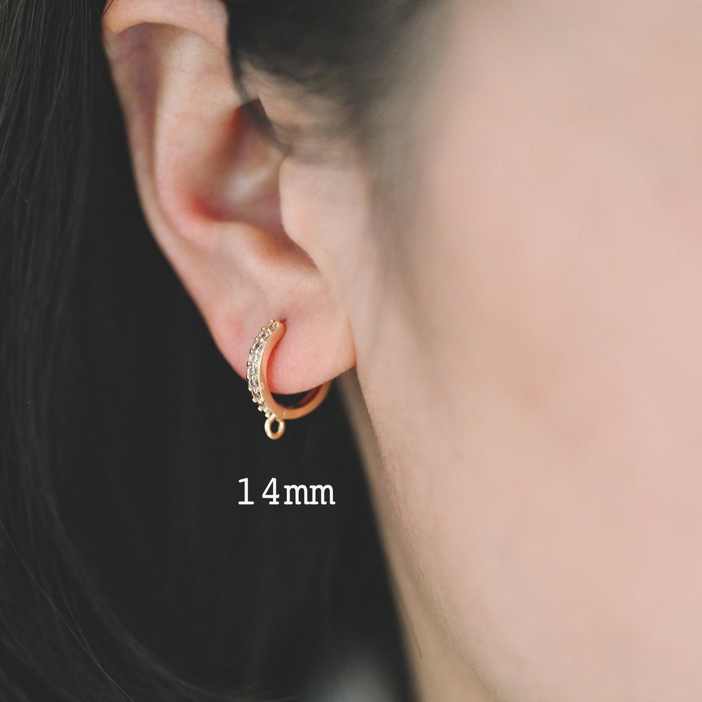 4pcs CZ Pave Hoop Earrings, 10/12/14mm, Gold plated Brass, Dainty Huggie Earrings with Loop (GB-3515)