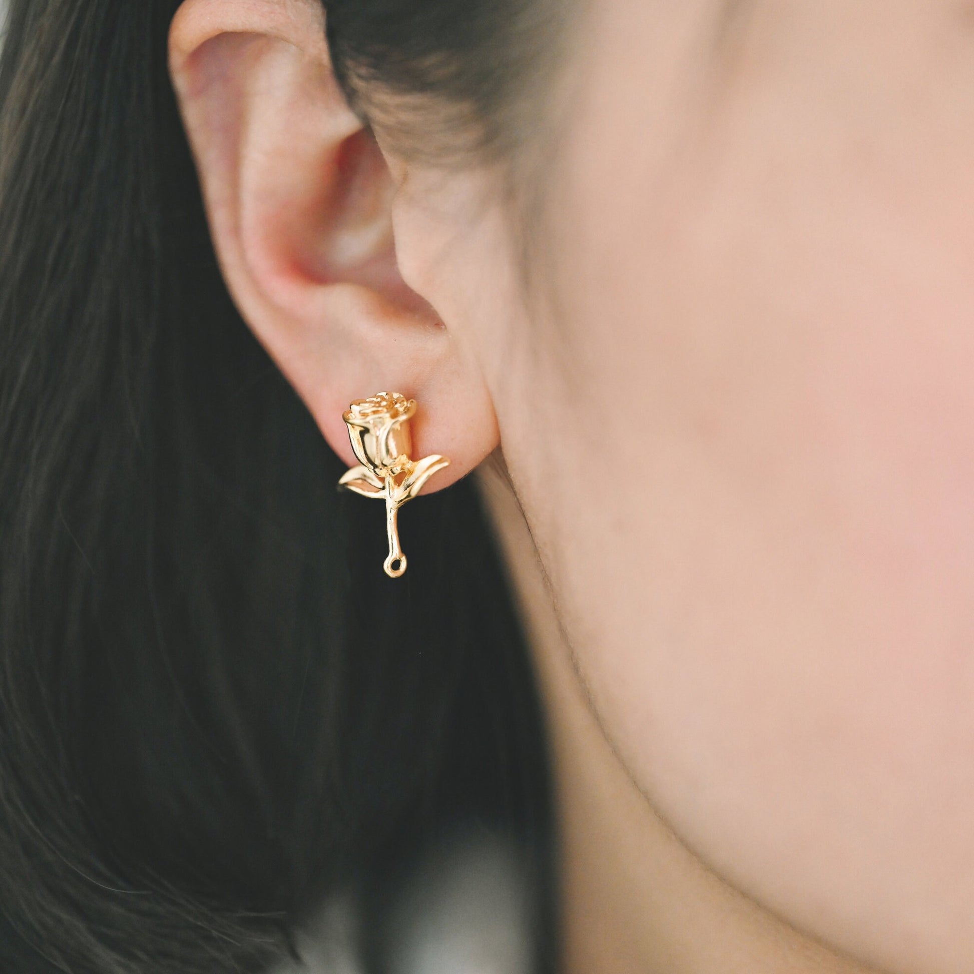 10pcs Gold Rose Earring with Loop, Gold plated Brass Floral Stud Earring(GB-3525)
