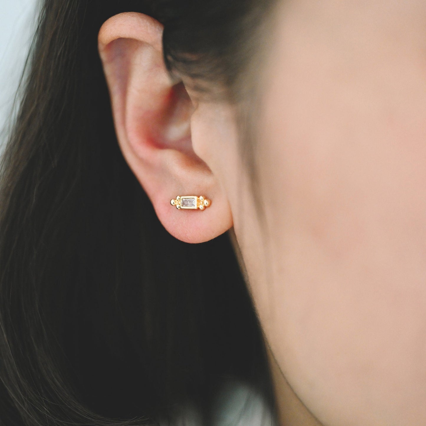 10pcs CZ Pave Rectangle Earring Studs, 18K Gold plated Brass Ear Posts, Geometric Earring Findings (#GB-3526)