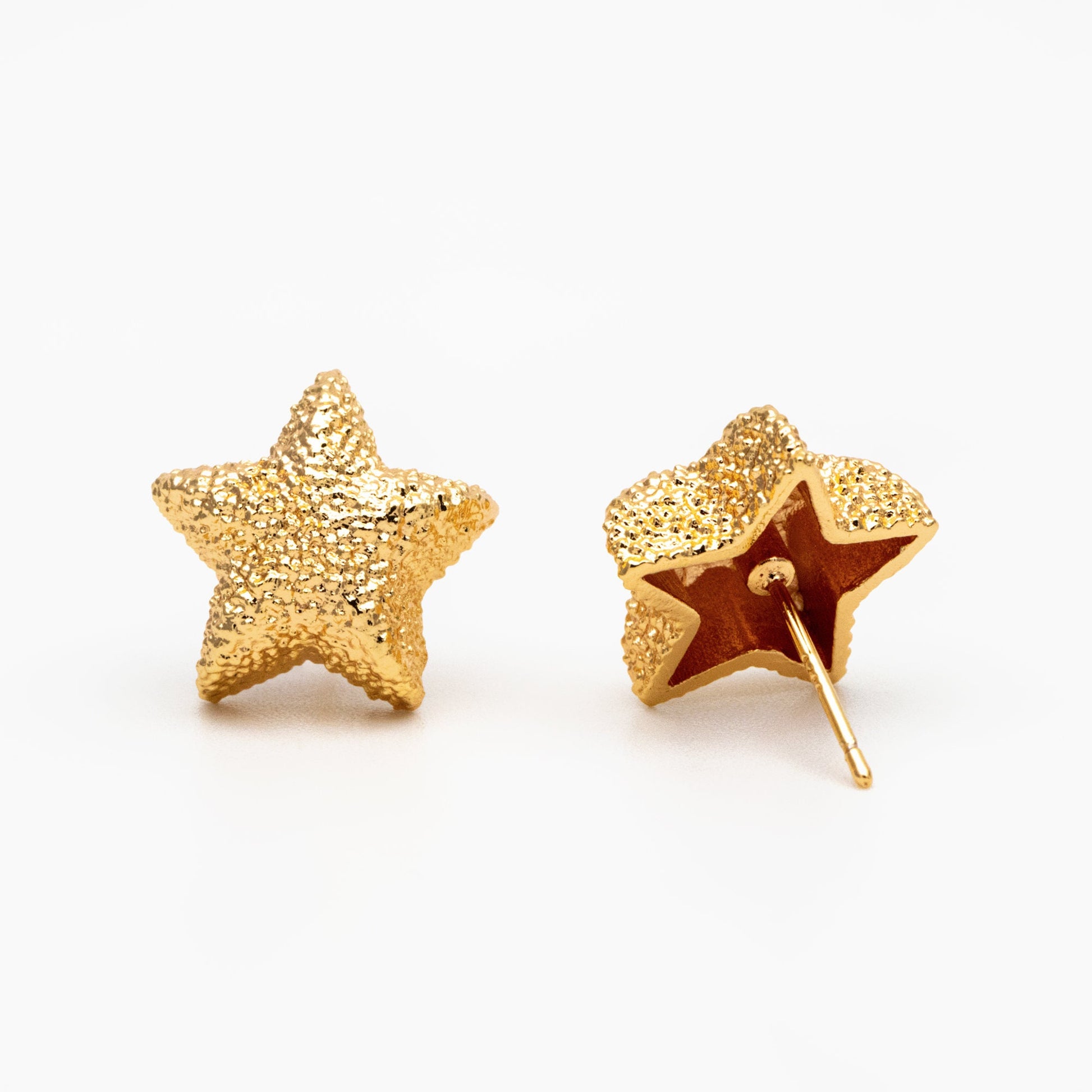 10pcs Gold Star Earrings 15mm, Real Gold Plated Brass Star Stud Earrings (#GB-4240)