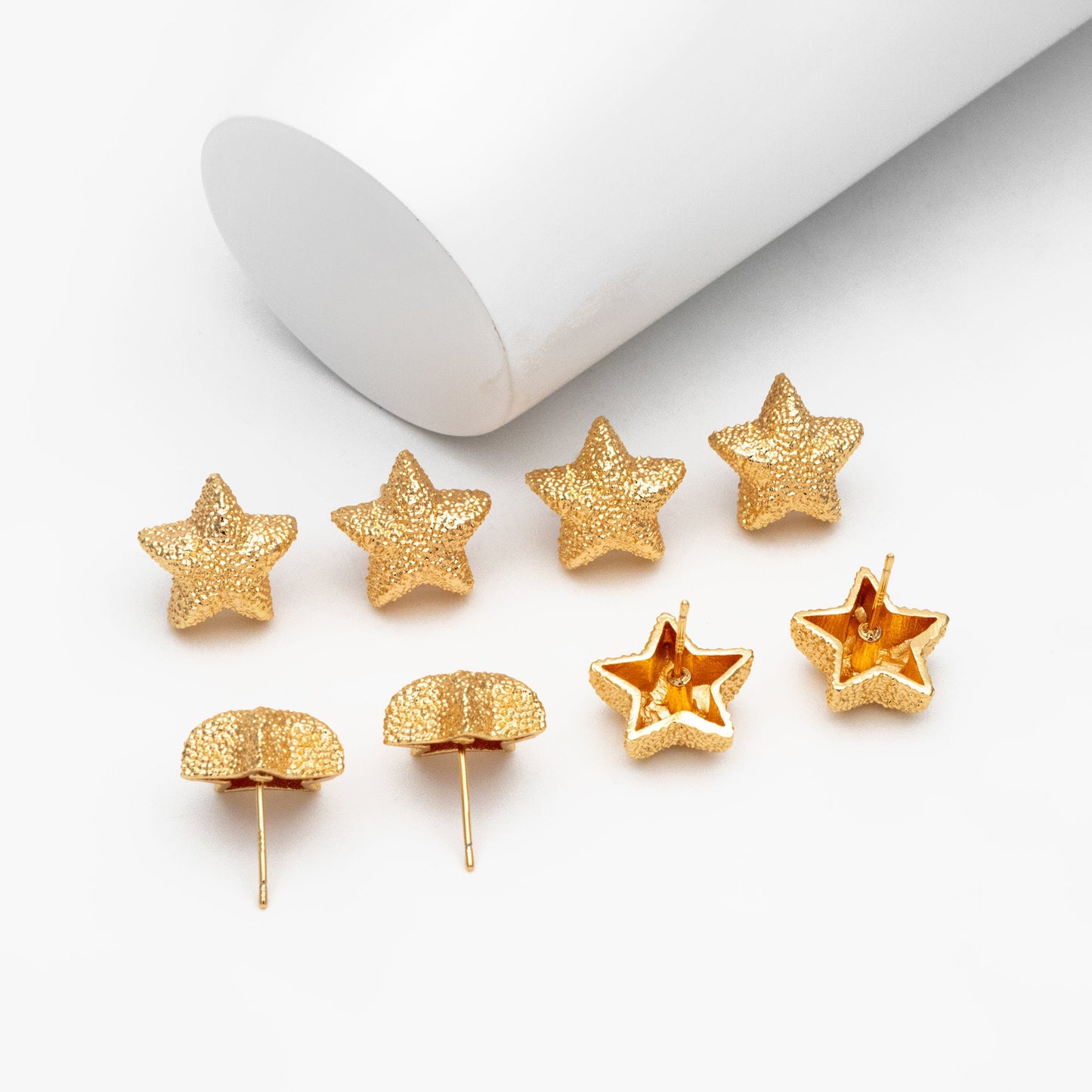 10pcs Gold Star Earrings 15mm, Real Gold Plated Brass Star Stud Earrings (#GB-4240)