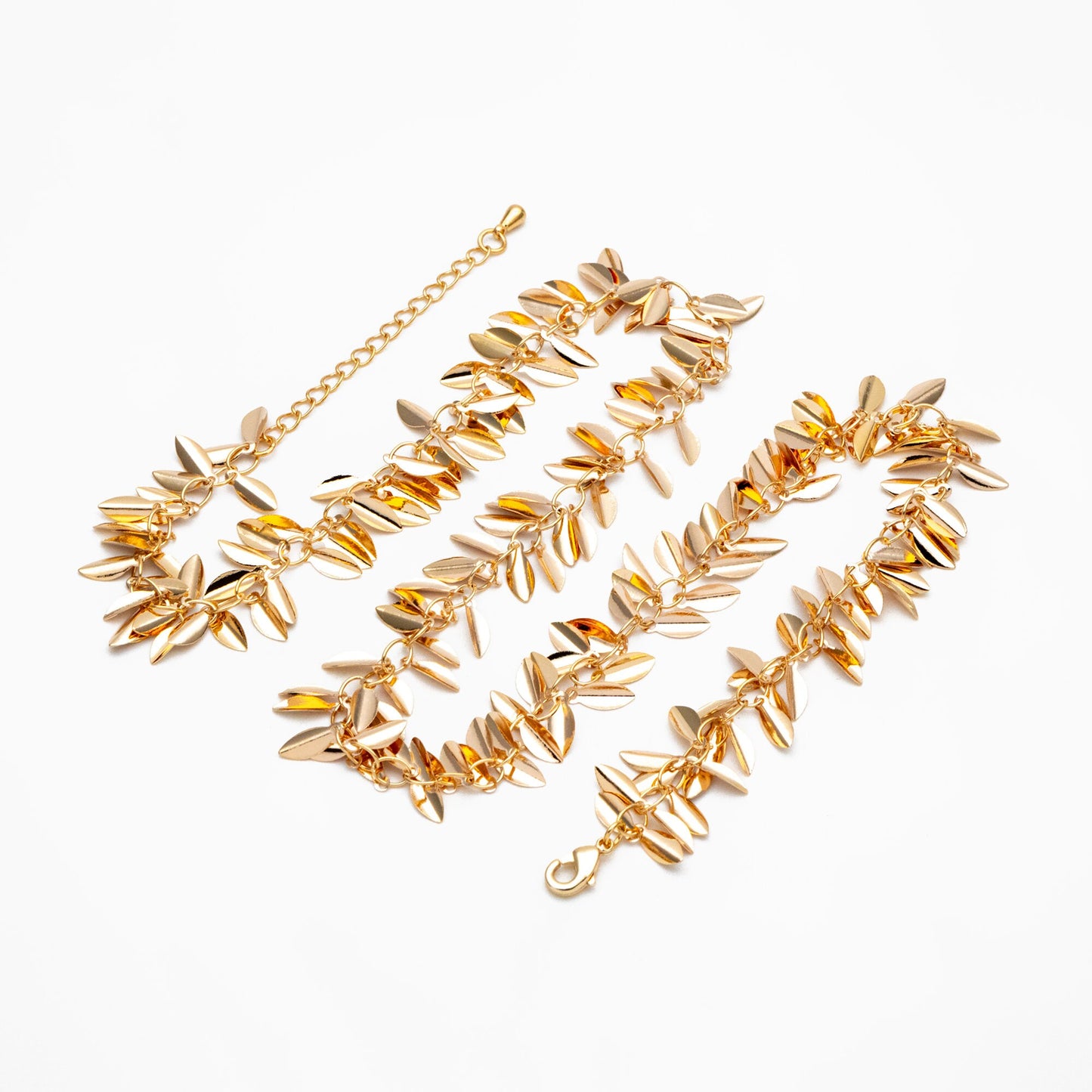 Gold/ Sliver Tone Leaf Chain, Finished Bracelet/ Anklet/ Necklace with Extender Chain, Ready to Wear (#LK-197)
