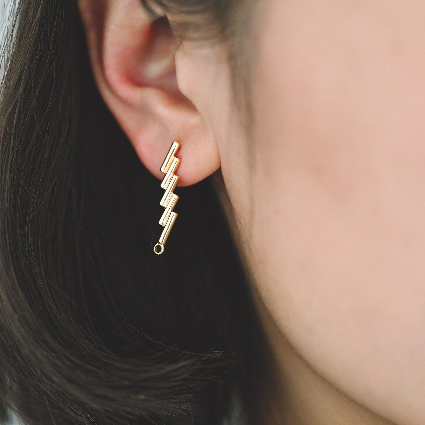 10pcs Gold Bar Ear Posts, Gold plated Brass Earring Findings, Stud Earring Components (GB-3549)