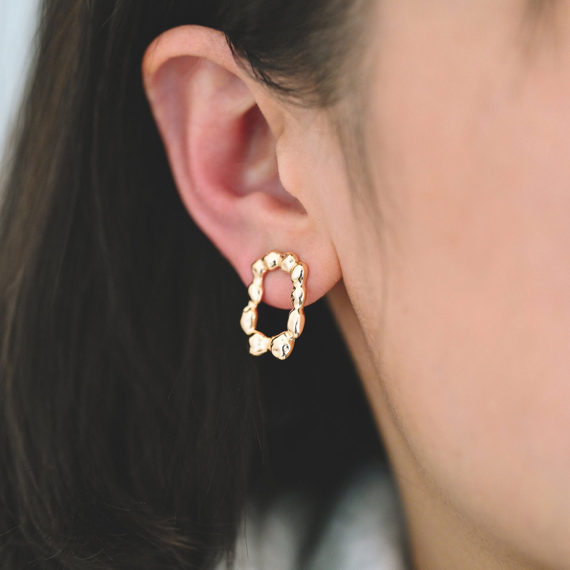 10pcs Gold Irregularity Rectangle Hoop Earrings, Minimalist Stud Earrings, Jewelry Supplies (GB-3567)