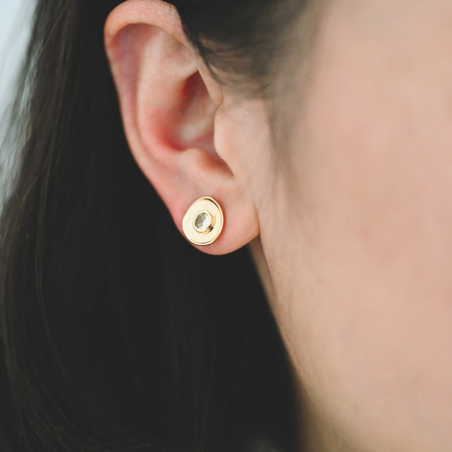 4pcs CZ Pave Gold Round Ear Posts 11mm, 18K Gold plated Brass, Stud Earring Components (GB-3603)