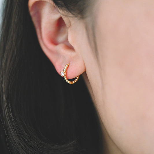 4pcs CZ Pave Gold Hoop Earrings 13mm, Gold Huggie Earrings, Minimalist Earrings, Dainty Earrings (GB-2815-D)