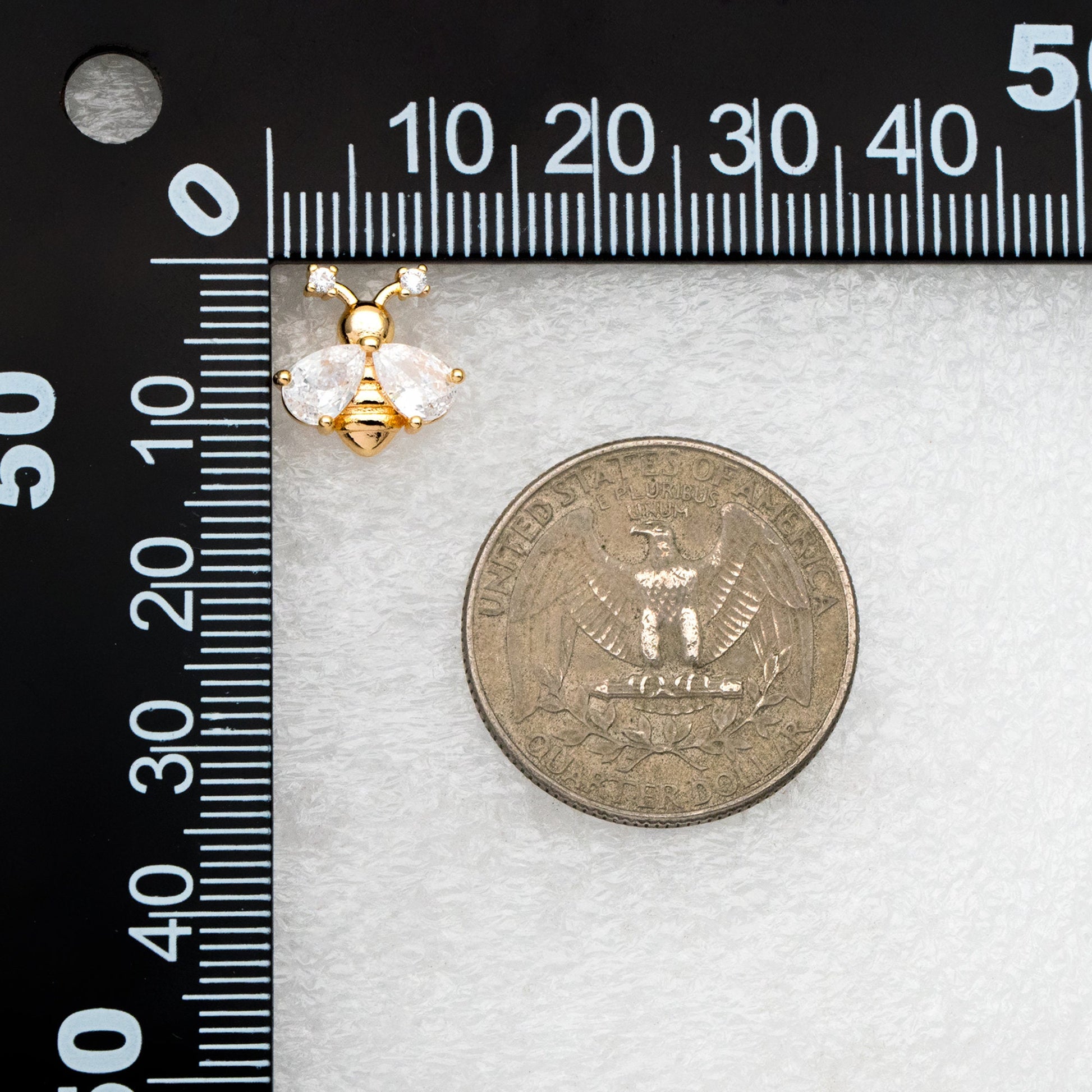 4pcs CZ pave Gold Bee Earrings 12mm, Real Gold Plated Brass Stud Earrings (GB-4243)