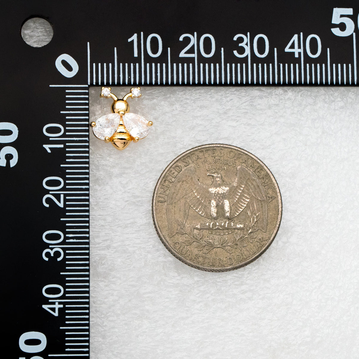 4pcs CZ pave Gold Bee Earrings 12mm, Real Gold Plated Brass Stud Earrings (GB-4243)