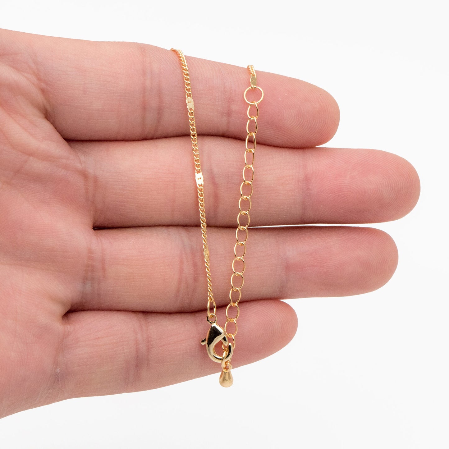 Dainty Gold/ Silver Curb Chains 1.3mm, Finished Bracelet/ Anklet/ Necklace with Adjustable Extender, Ready to Wear (#LK-128)