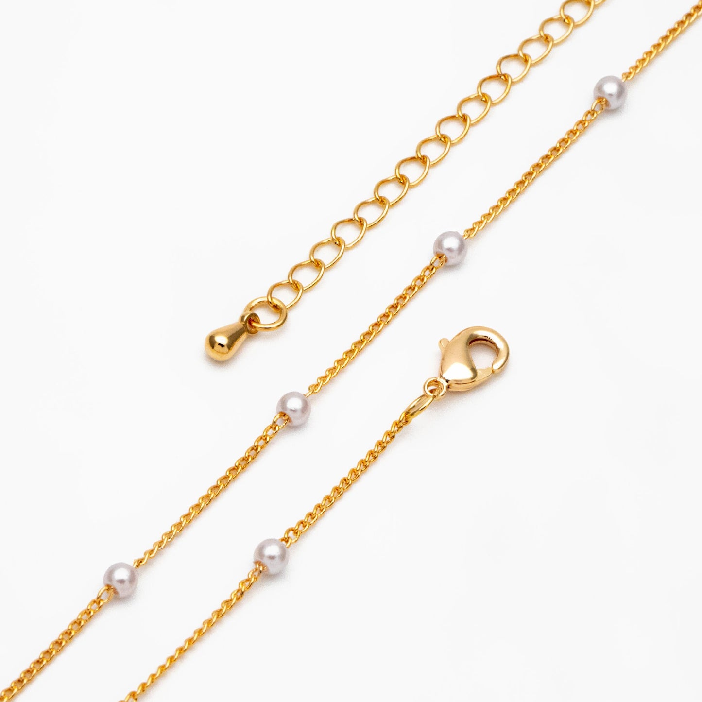 Gold Faux Pearl Beaded Chain, Finished Bracelet/ Anklet/ Necklace with Extender Chain, Ready to Wear (#LK-159)