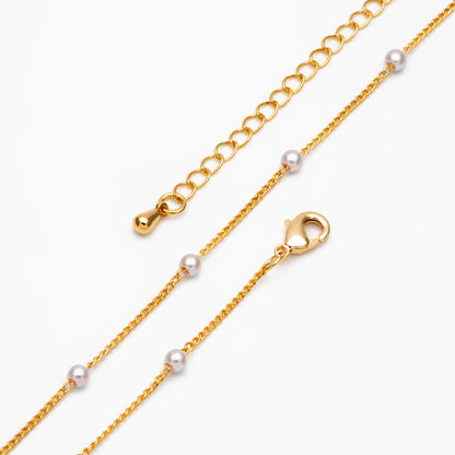 Gold Faux Pearl Beaded Chain, Finished Bracelet/ Anklet/ Necklace with Extender Chain, Ready to Wear (#LK-159)