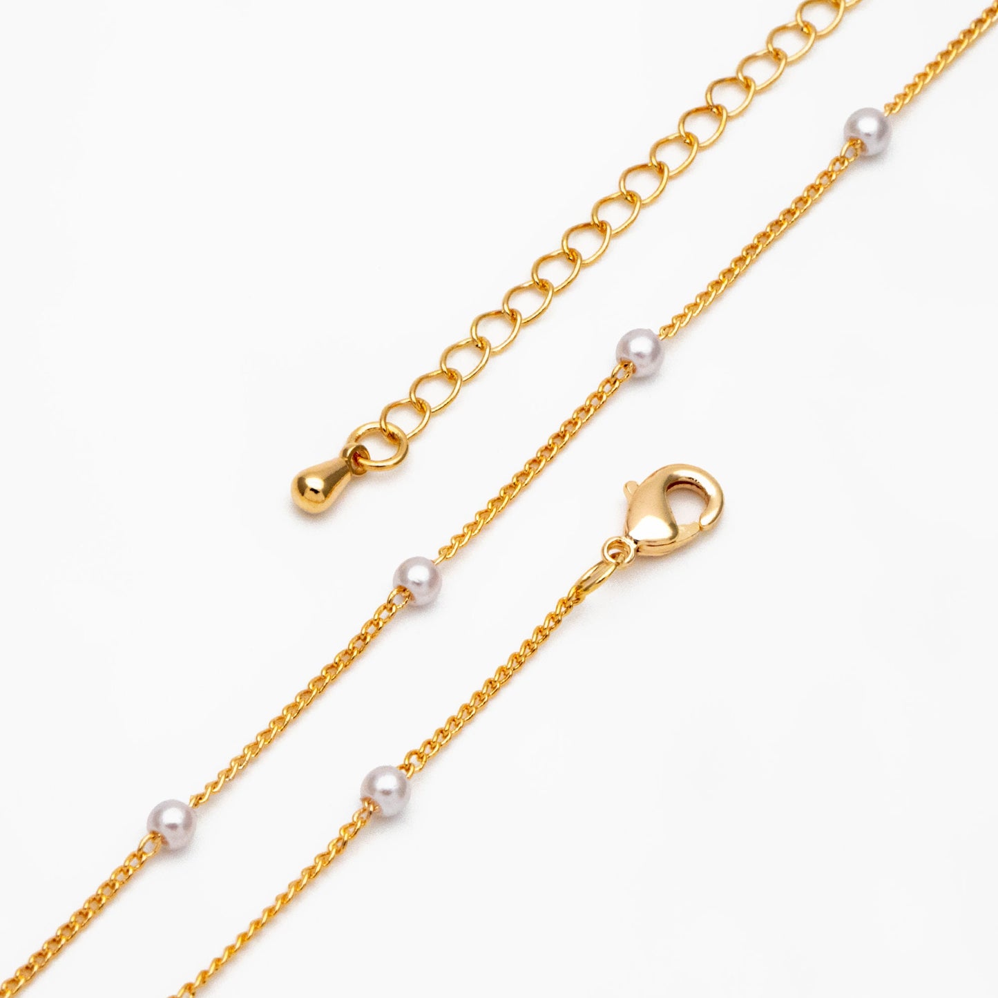 Gold Faux Pearl Beaded Chain, Finished Bracelet/ Anklet/ Necklace with Extender Chain, Ready to Wear (#LK-159)