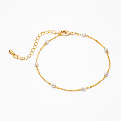 Gold Faux Pearl Beaded Chain, Finished Bracelet/ Anklet/ Necklace with Extender Chain, Ready to Wear (#LK-159)