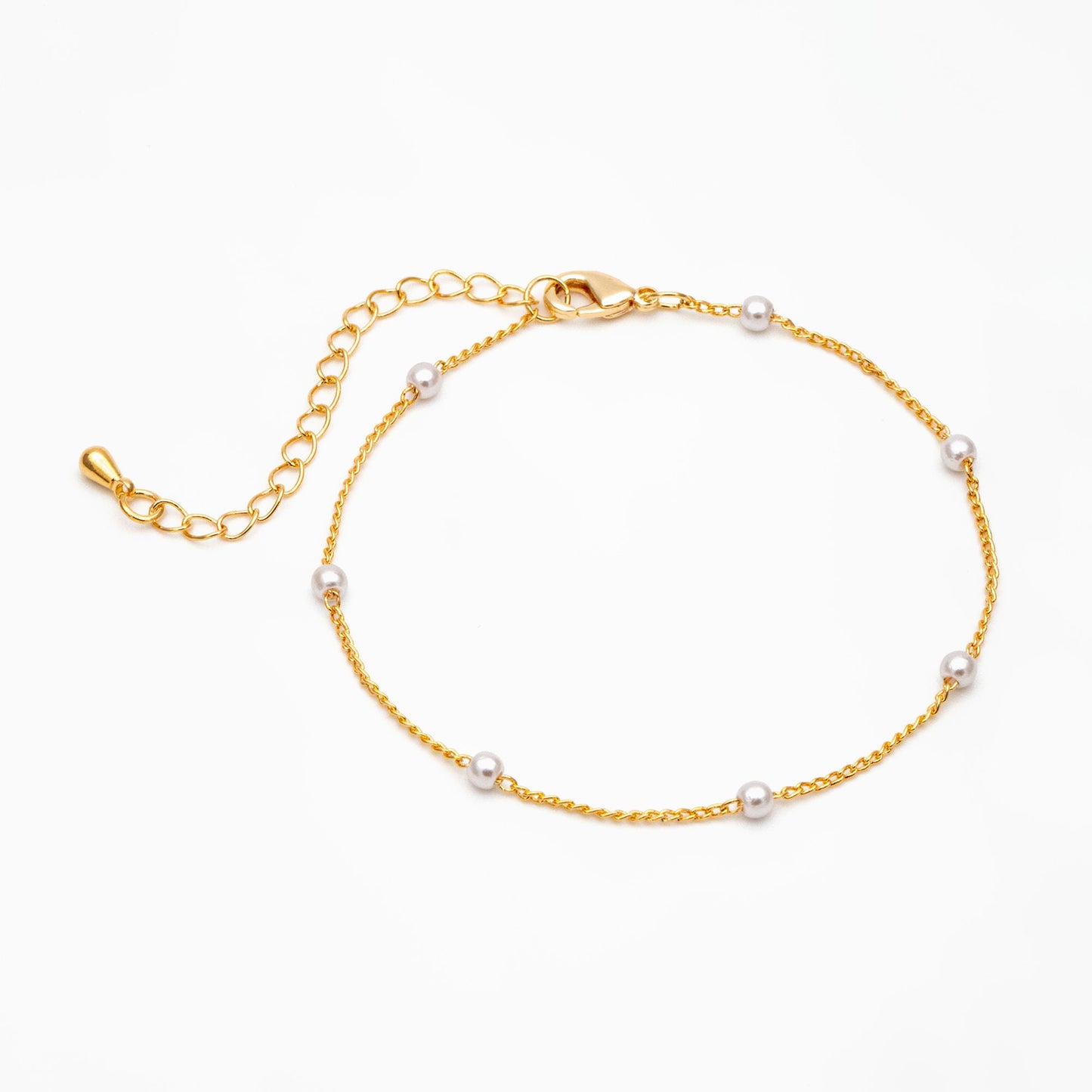 Gold Faux Pearl Beaded Chain, Finished Bracelet/ Anklet/ Necklace with Extender Chain, Ready to Wear (#LK-159)