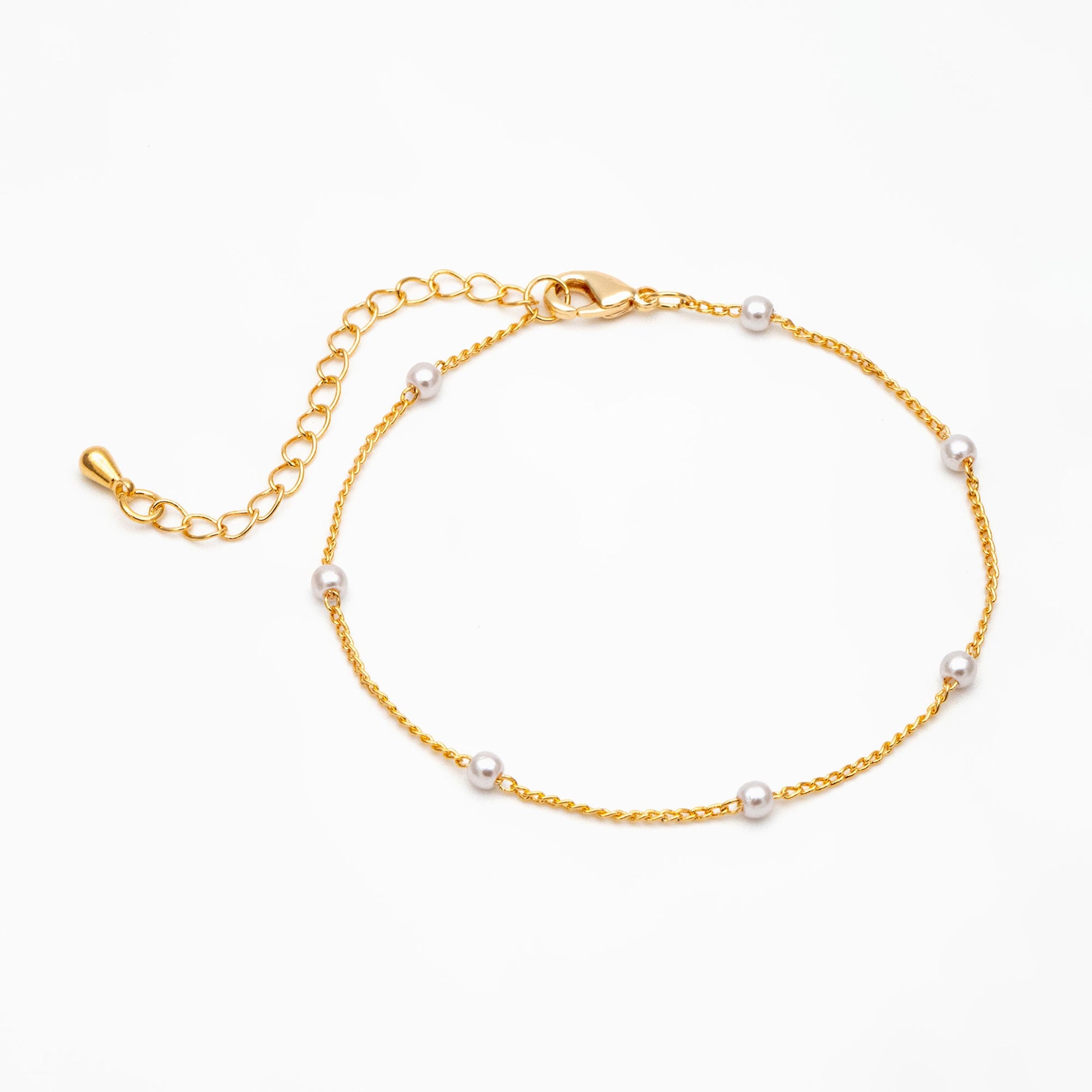 Gold Faux Pearl Beaded Chain, Finished Bracelet/ Anklet/ Necklace with Extender Chain, Ready to Wear (#LK-159)