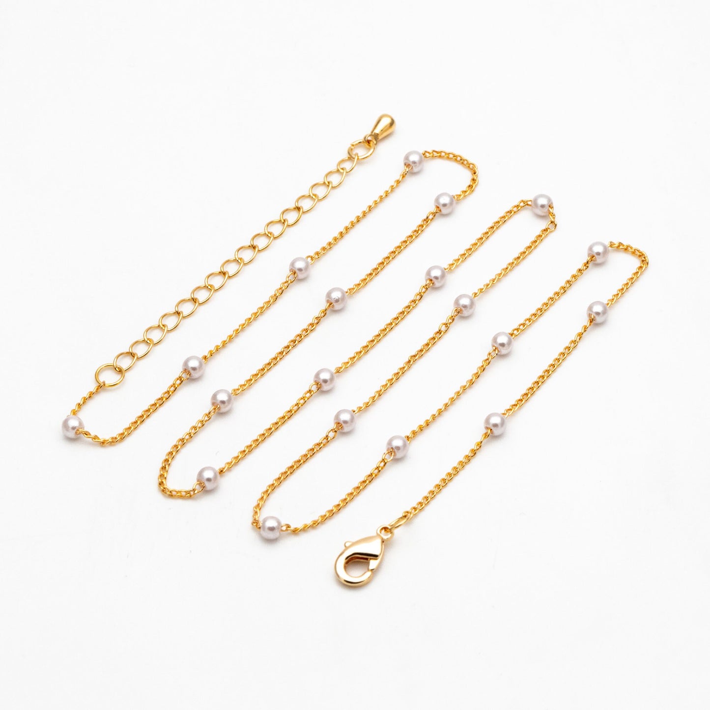 Gold Faux Pearl Beaded Chain, Finished Bracelet/ Anklet/ Necklace with Extender Chain, Ready to Wear (#LK-159)