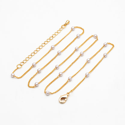Gold Faux Pearl Beaded Chain, Finished Bracelet/ Anklet/ Necklace with Extender Chain, Ready to Wear (#LK-159)