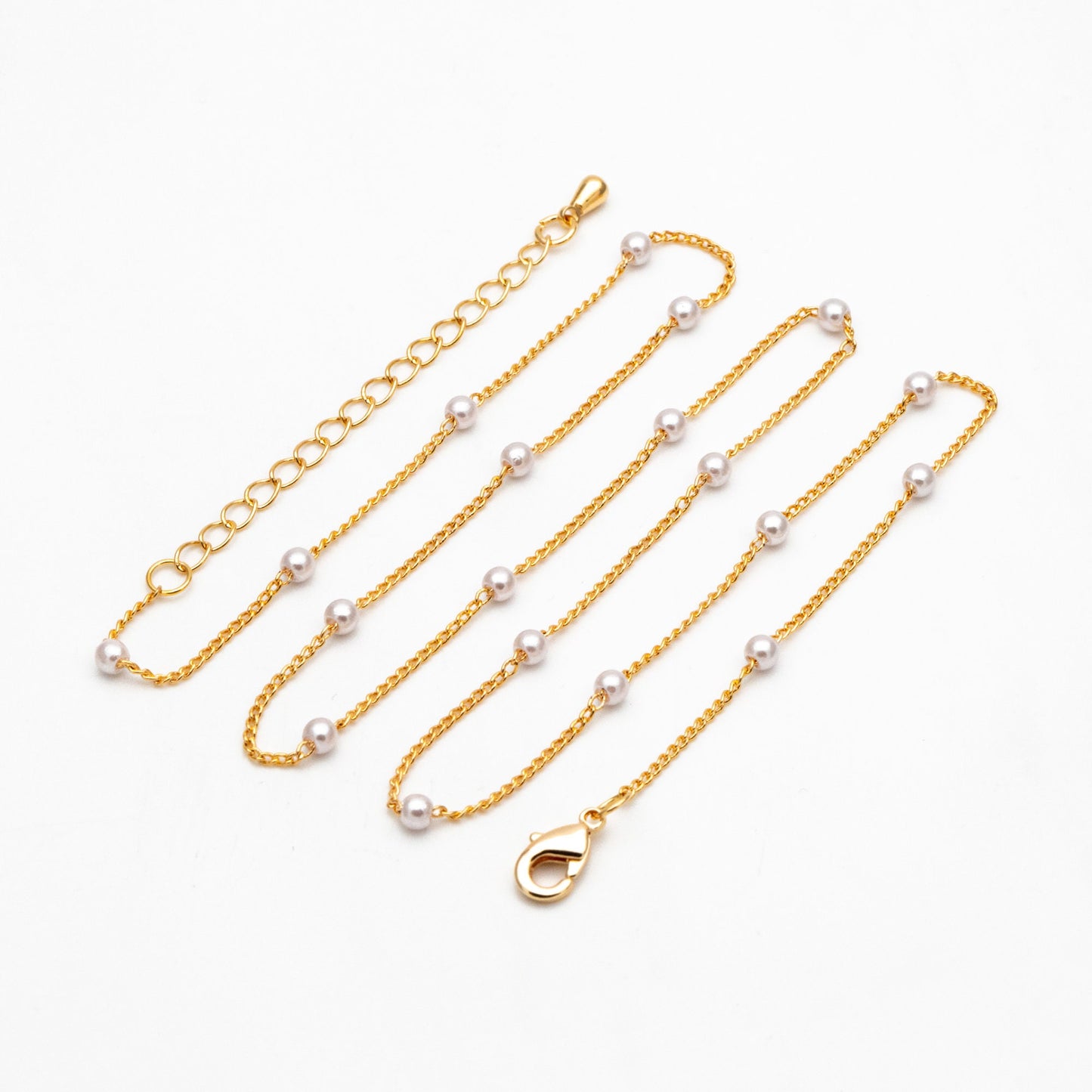 Gold Faux Pearl Beaded Chain, Finished Bracelet/ Anklet/ Necklace with Extender Chain, Ready to Wear (#LK-159)