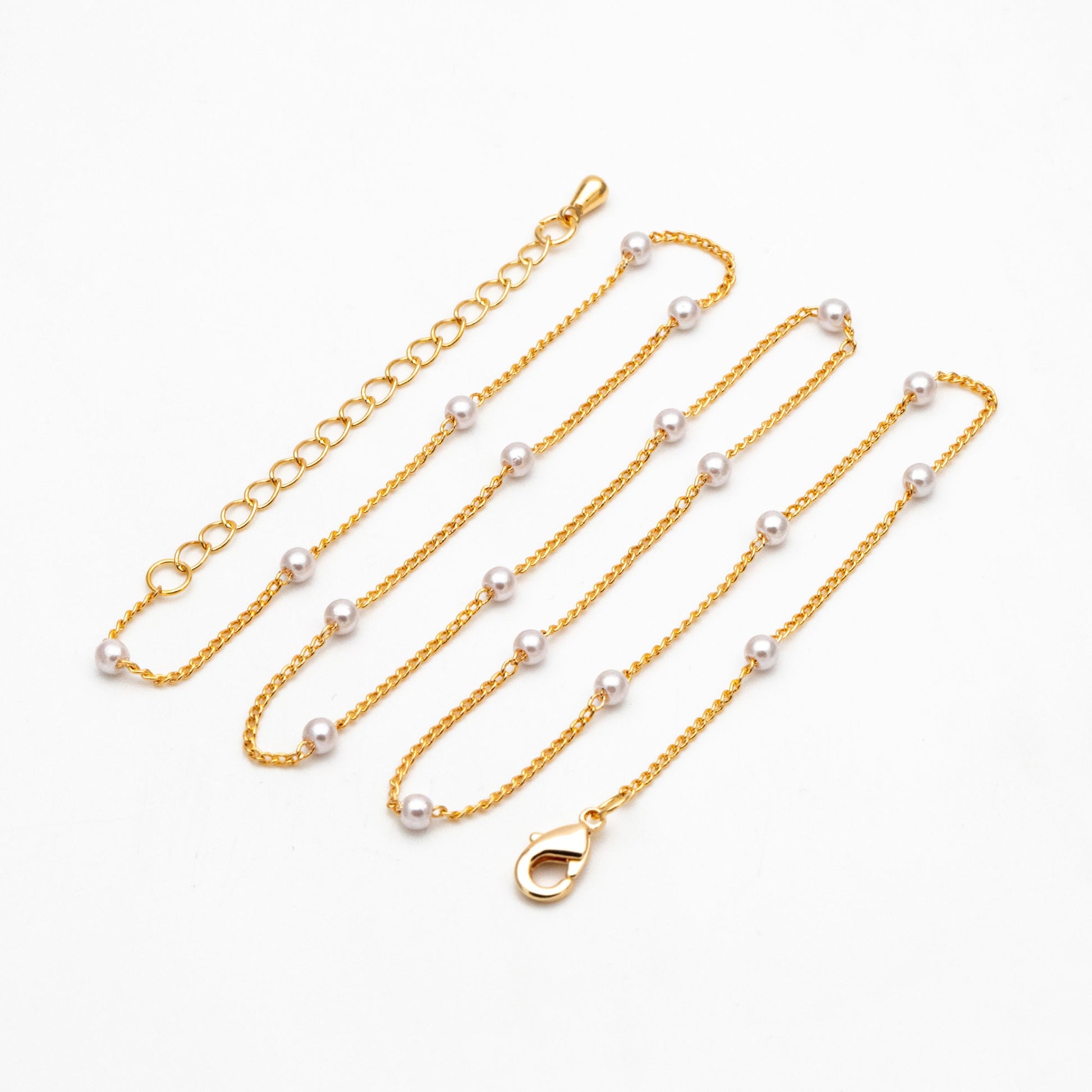 Gold Faux Pearl Beaded Chain, Finished Bracelet/ Anklet/ Necklace with Extender Chain, Ready to Wear (#LK-159)