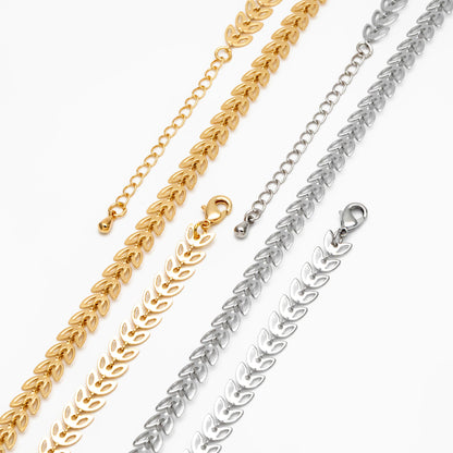 Gold/ Silver tone Flat Chevron Chain 6.3mm, Finished Bracelet/ Anklet/ Necklace with Extender Chain, Ready to Wear (#LK-161)