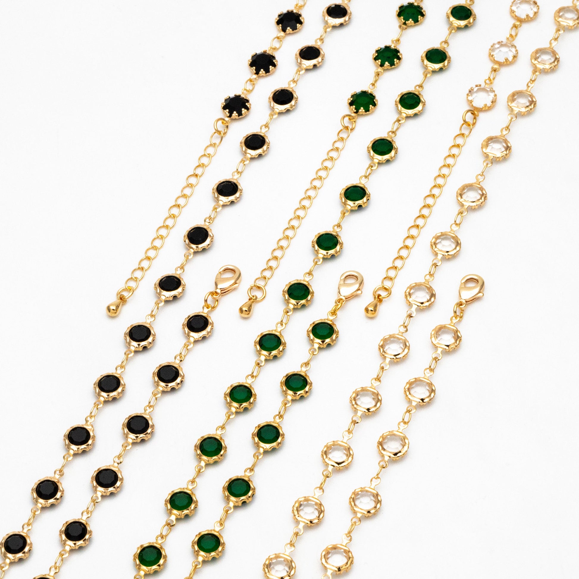 Adjustable Bracelet/ Anklet/ Necklace with Extender, 18K Gold plated Brass, Crystal Coin Bead Chain, Ready to Wear (#LK-183)