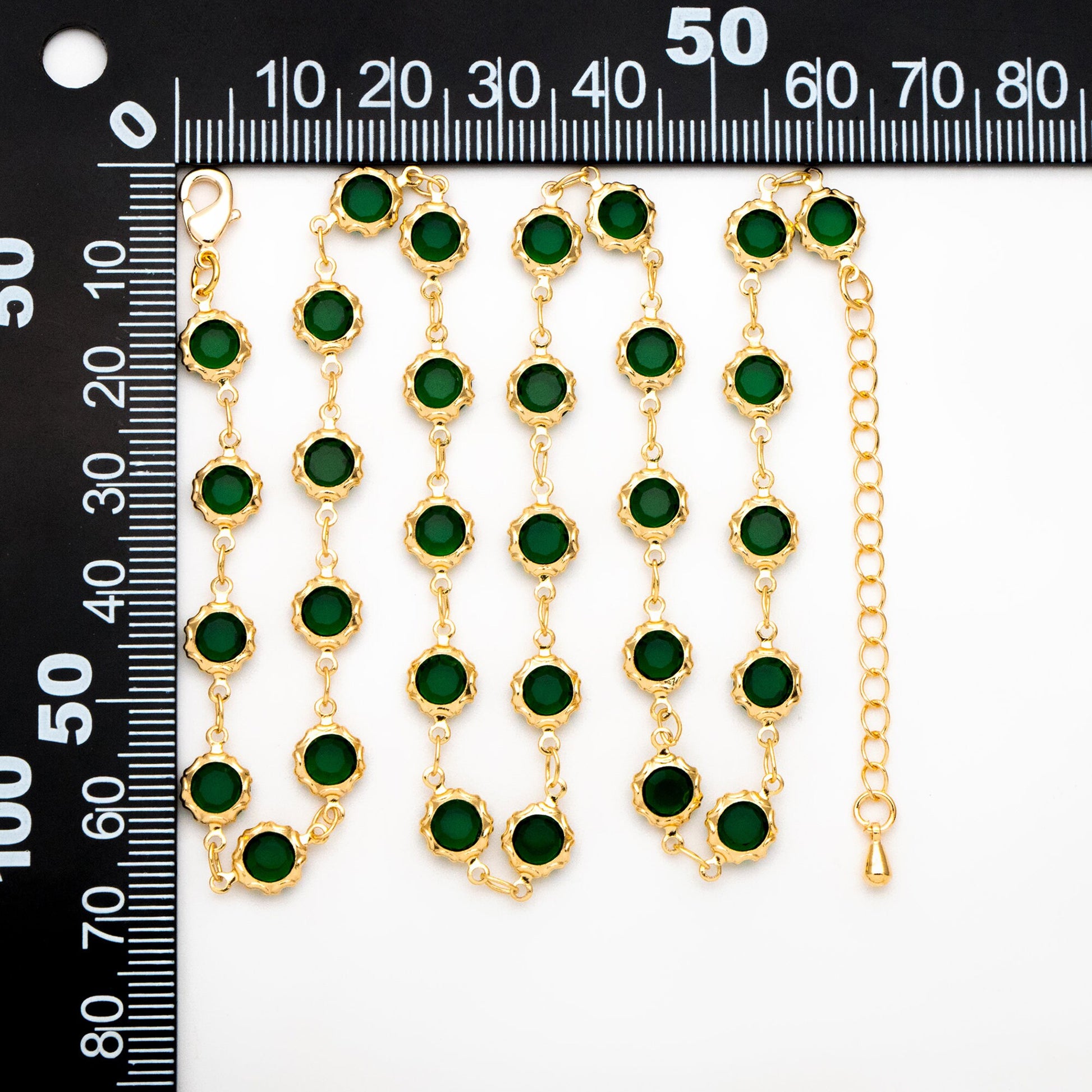 Adjustable Bracelet/ Anklet/ Necklace with Extender, 18K Gold plated Brass, Crystal Coin Bead Chain, Ready to Wear (#LK-183)