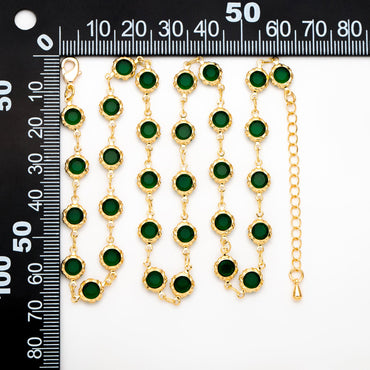 Adjustable Bracelet/ Anklet/ Necklace with Extender, 18K Gold plated Brass, Crystal Coin Bead Chain, Ready to Wear (#LK-183)