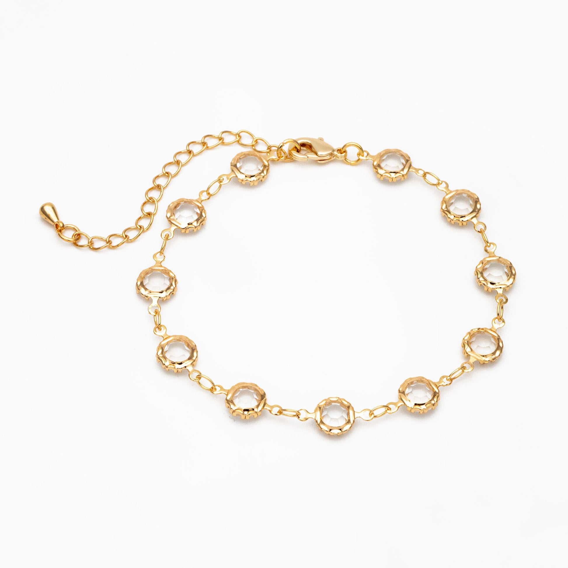 Adjustable Bracelet/ Anklet/ Necklace with Extender, 18K Gold plated Brass, Crystal Coin Bead Chain, Ready to Wear (#LK-183)