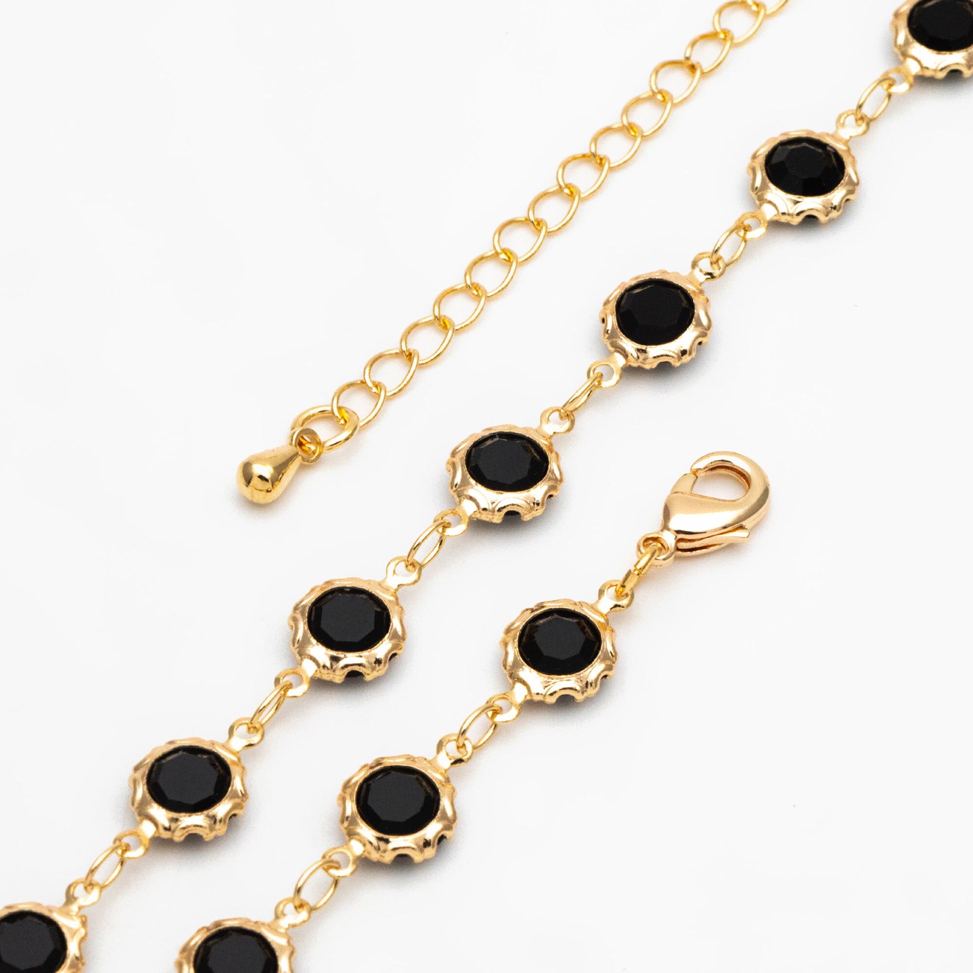 Adjustable Bracelet/ Anklet/ Necklace with Extender, 18K Gold plated Brass, Crystal Coin Bead Chain, Ready to Wear (#LK-183)