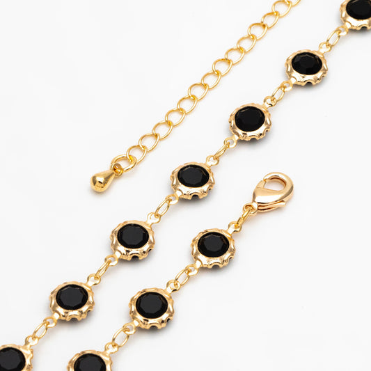Adjustable Bracelet/ Anklet/ Necklace with Extender, 18K Gold plated Brass, Crystal Coin Bead Chain, Ready to Wear (#LK-183)