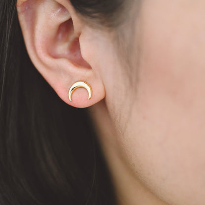 10pcs Gold/ Silver Moon Ear Posts 11x9mm, Real Gold/ Rhodium Plated Brass Minimalist Stud Earrings (#GB-3572)