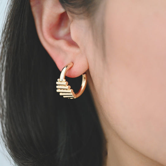 4pcs Gold Plated Brass Bar Hoop Earrings: Geometric Huggie Earrings (GB-3612)