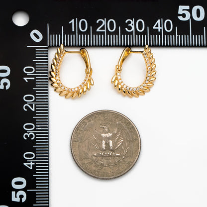 4pcs CZ Pave Gold Feather Earrings, 18K Gold plated Brass, Dainty Click-in Earrings (GB-4229)