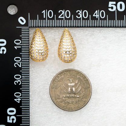 4pcs CZ Pave Teardrop Earrings, 18K Gold Plated Brass, Water Drop Stud Earrings (GB-4245)
