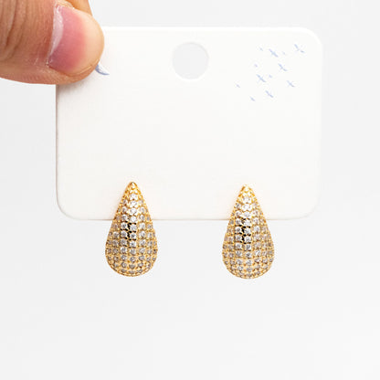 4pcs CZ Pave Teardrop Earrings, 18K Gold Plated Brass, Water Drop Stud Earrings (GB-4245)