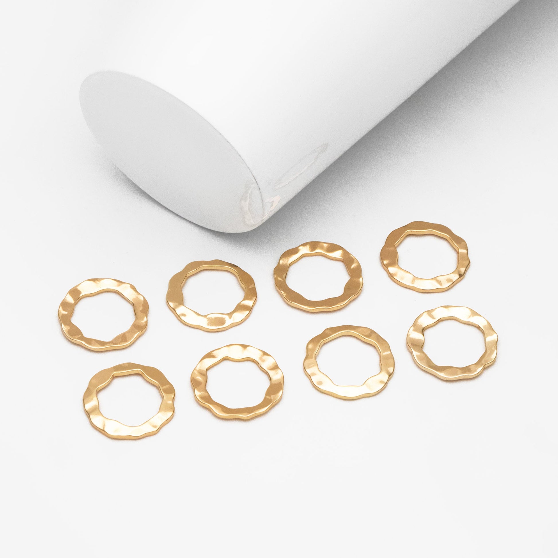 10pcs Gold Hammered Ring Charms, 18K Gold plated Brass Ring, Geometric Hoop Circle Pendants (GB-402-B)