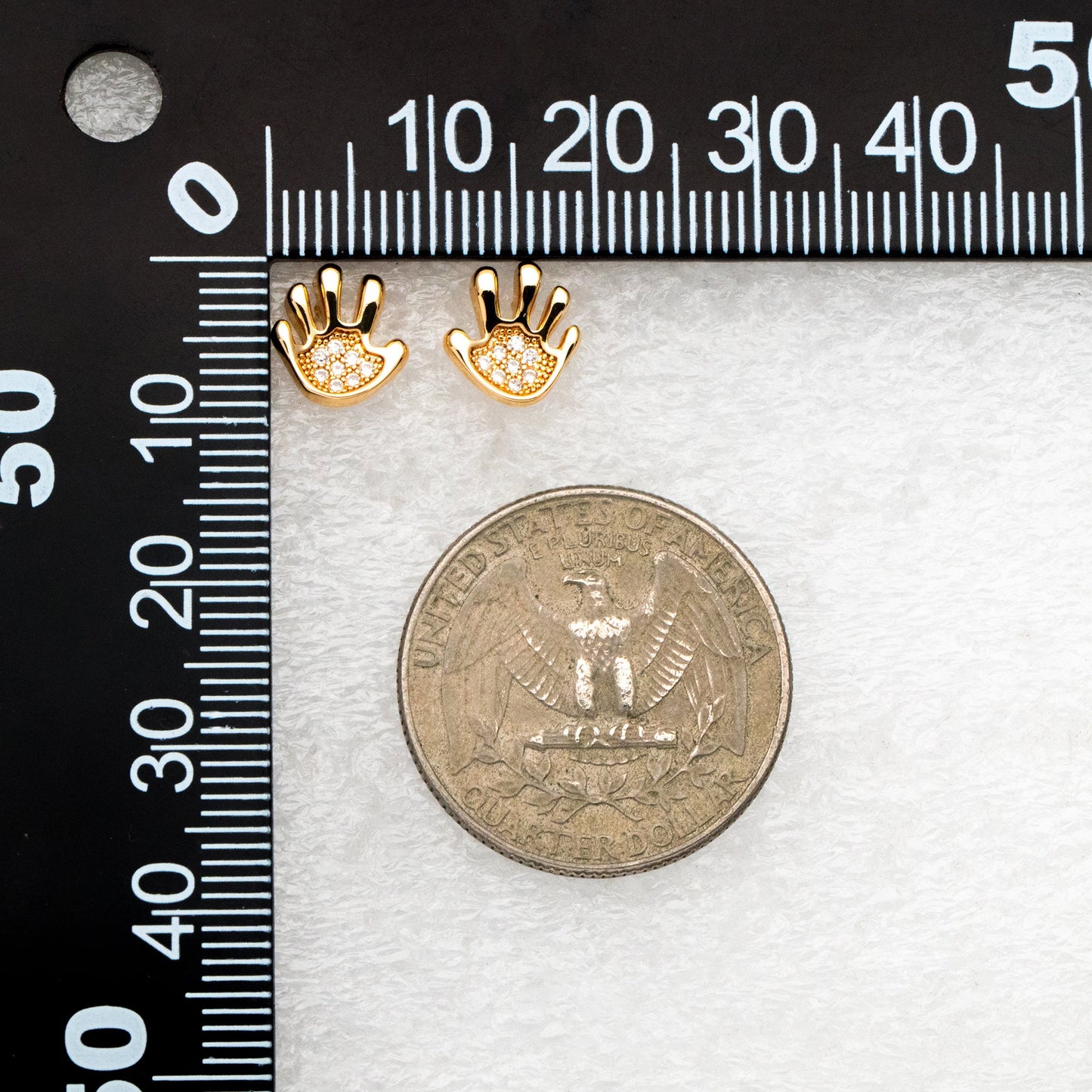 10pcs CZ Pave Gold Hand Earrings 9mm, Gold Plated Brass, Dainty Gesture Stud Earrings (GB-4248)