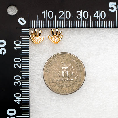 10pcs CZ Pave Gold Hand Earrings 9mm, Gold Plated Brass, Dainty Gesture Stud Earrings (GB-4248)