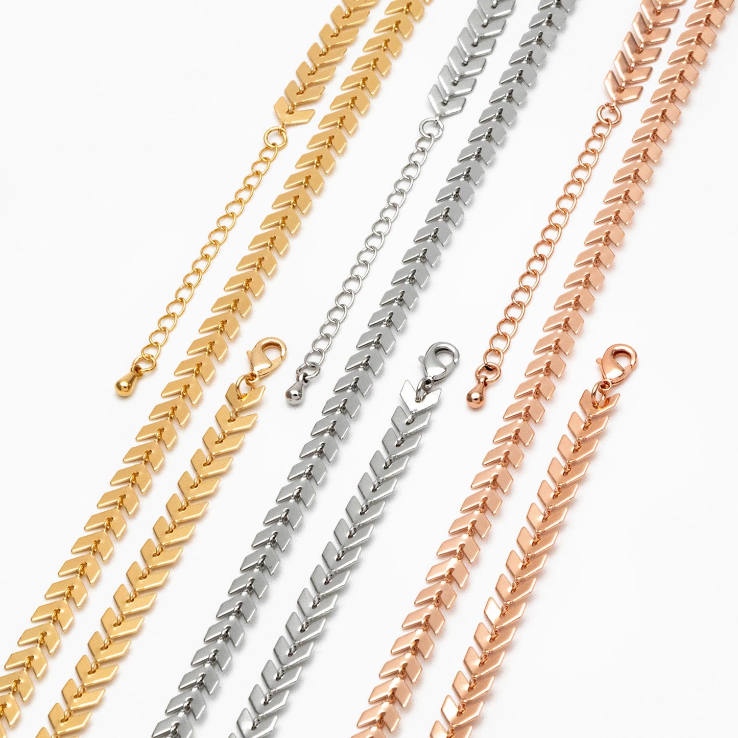 Gold/ Silver/ Rose Gold Flat Chevron Chain 6.3mm, Finished Bracelet/ Anklet/ Necklace with Extender Chain, Ready to Wear (#LK-156)